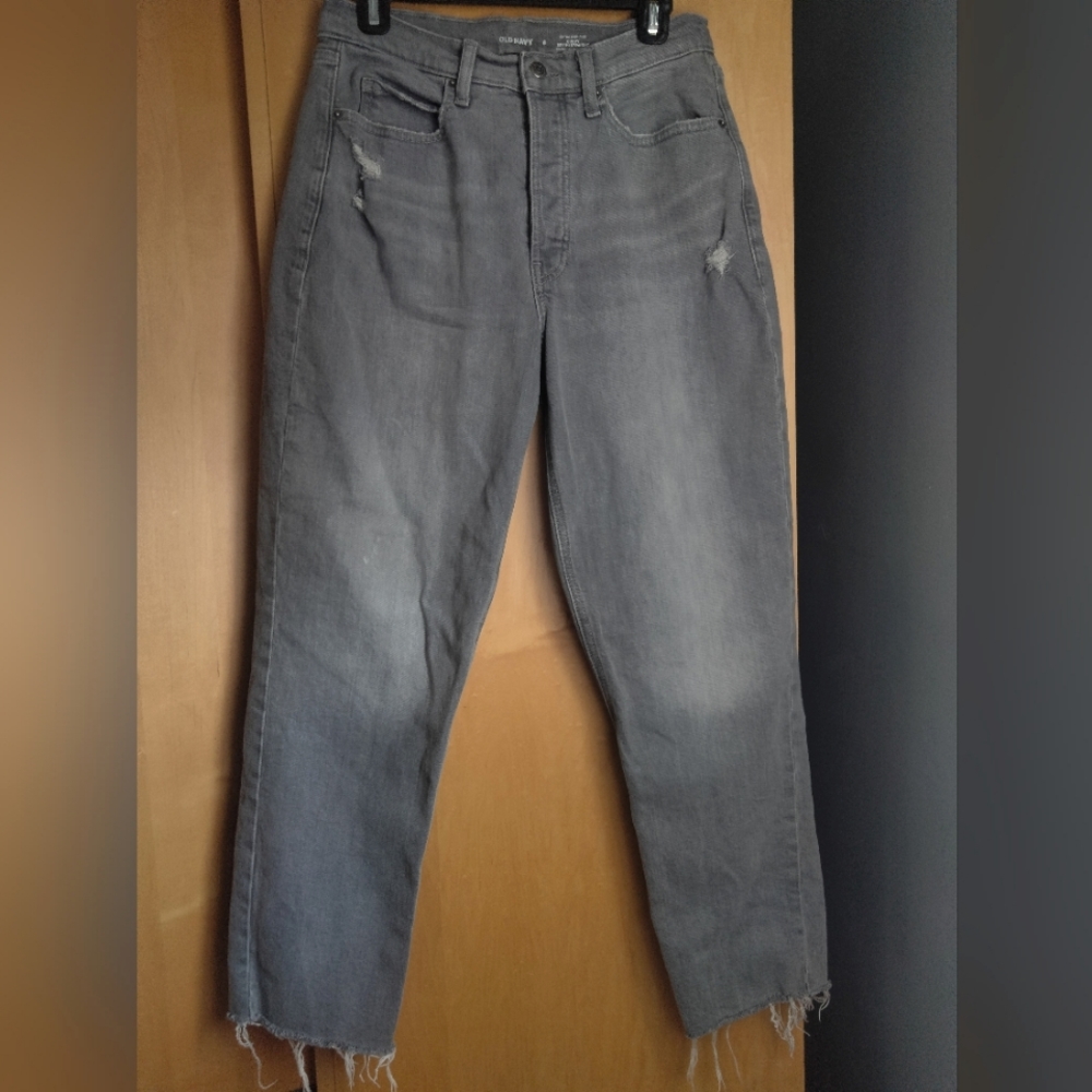Old Navy Grey Curvy Sky-Hi Straight Jeans